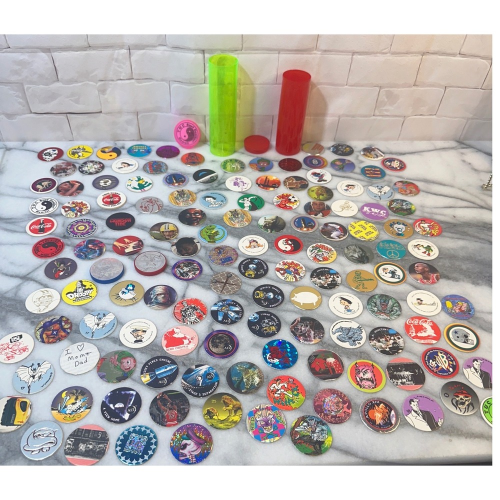 Vintage 90s Pogs Milk Caps Lot 100+ Michael Jordan Batman Animaniacs Tubes